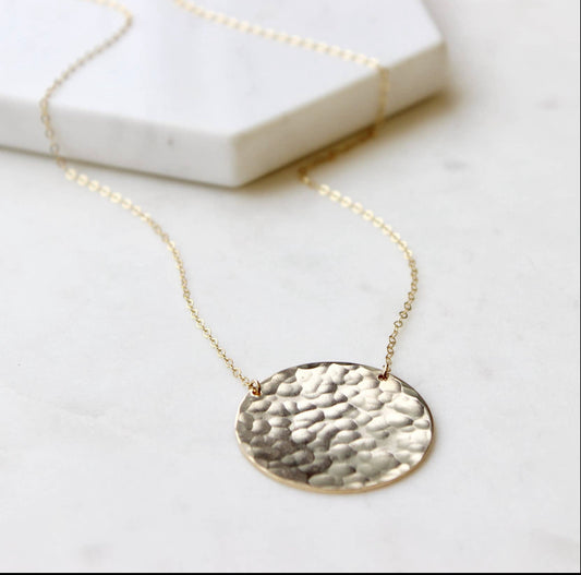 Claudia Gold Hammered Circle Necklace