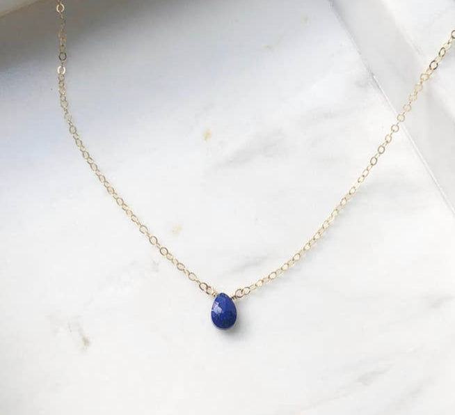 Mary Lapis Drop Gold Necklace