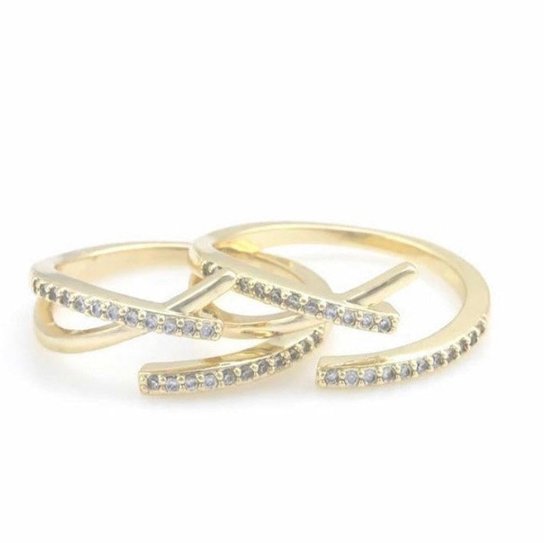 Ava Cross Over CZ Gold Stacking Ring