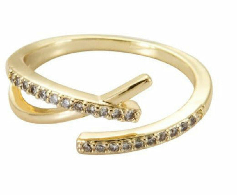 Ava Cross Over CZ Gold Stacking Ring